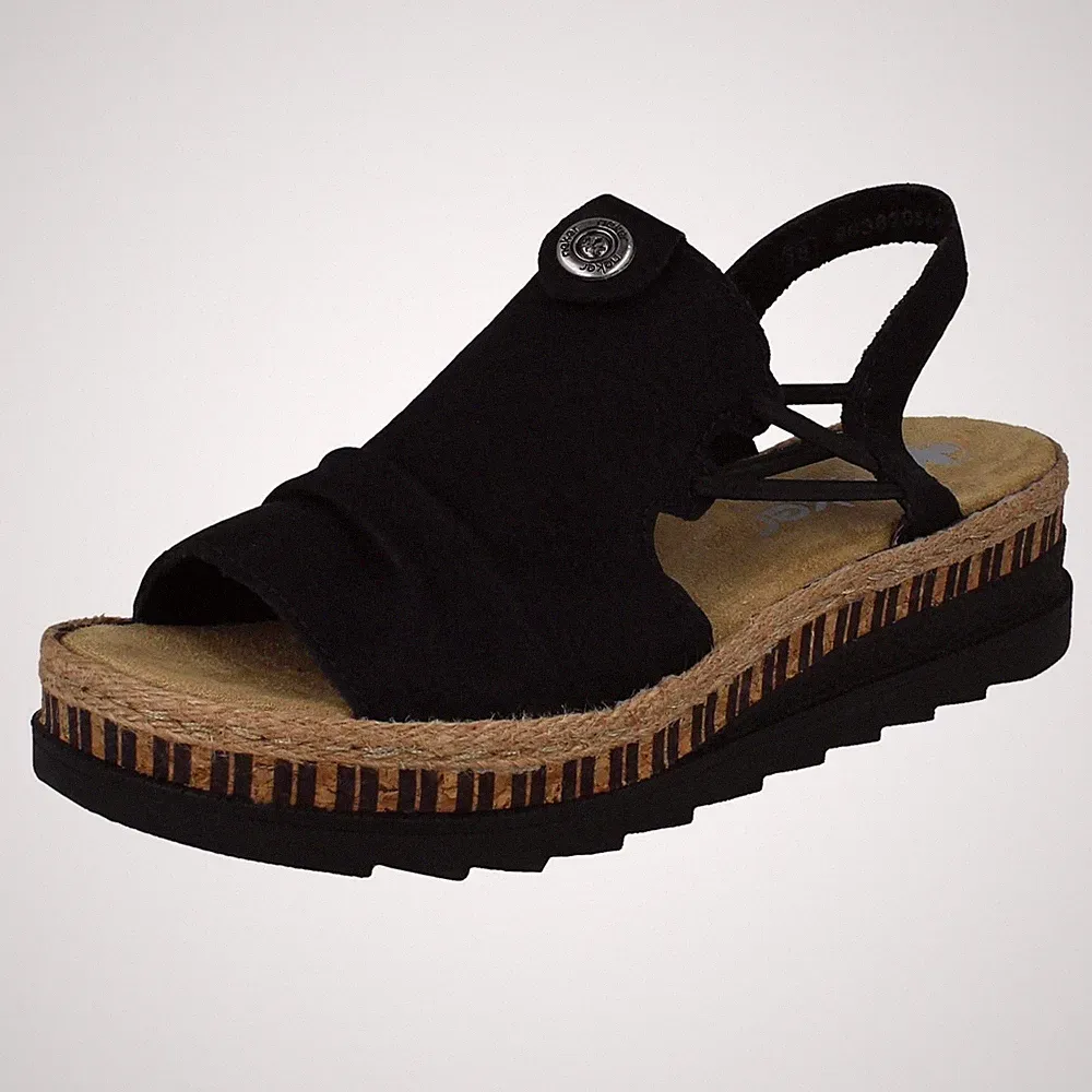Damen Rieker Weich Elastisch Riemen Geschlossen Top Keilabsatz Sandalen V7972
