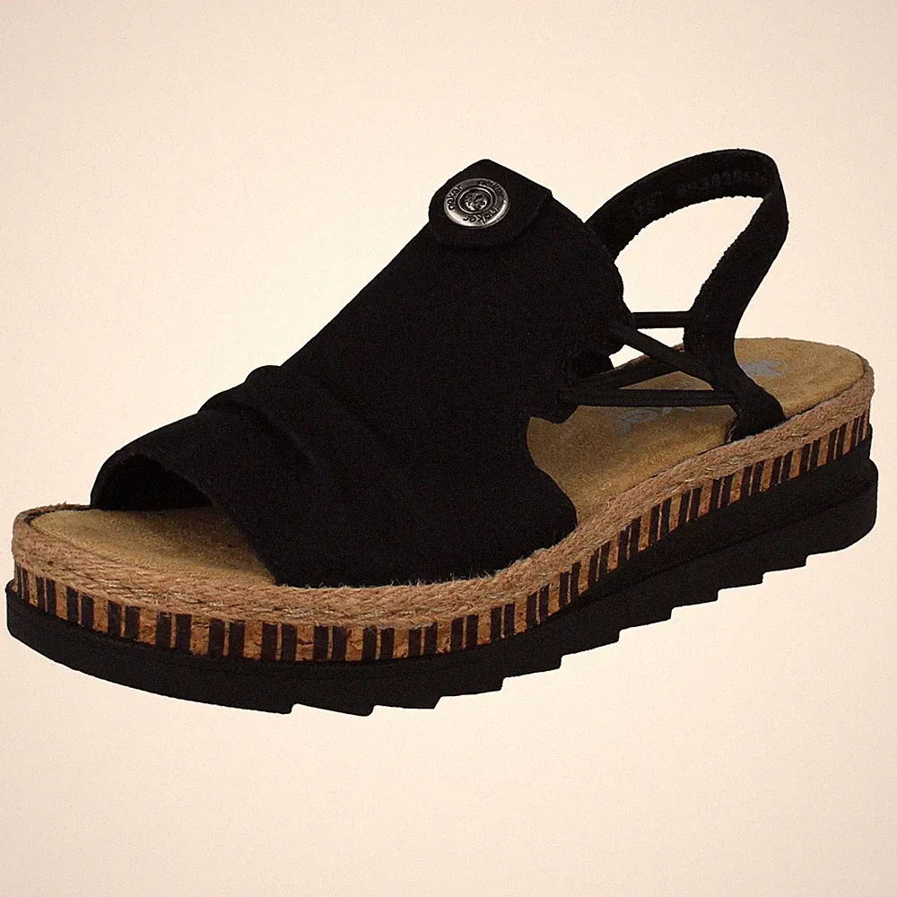 Damen Rieker weiche elastische Fersenriemen geschlossen oben Keilabsatz Sandalen V7972