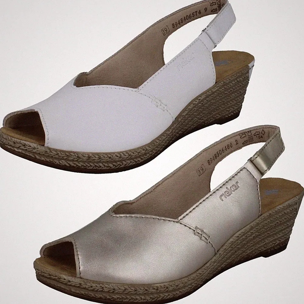 Damen Rieker Weiche Leder Slingback Keilabsatz Sommer Sandalen 62462