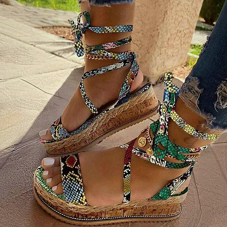 Damen Riemchen Plateau Espadrilles Schuhe Sommer Gladiator Sandaletten Sandalen