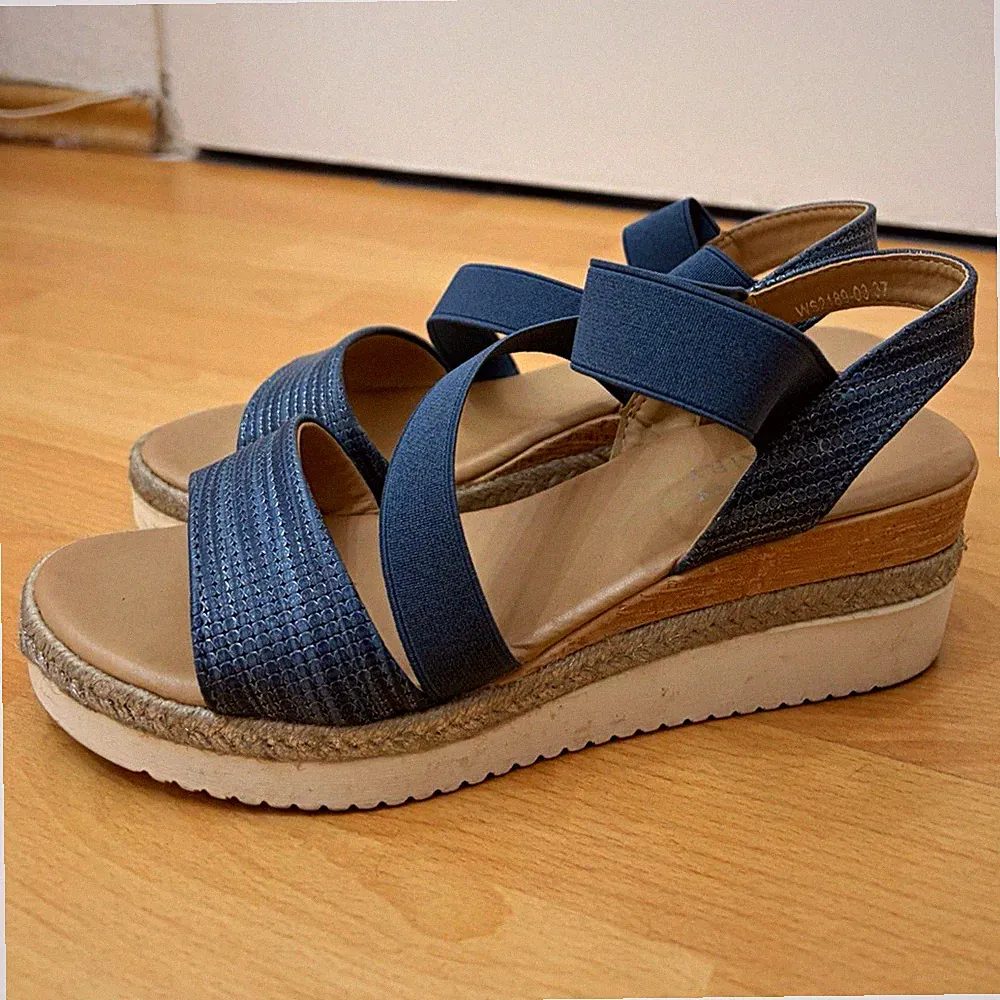 Damen Riemchen-Sandalen Blau EU 37 Keilabsatz mittel (5–7,5 cm)