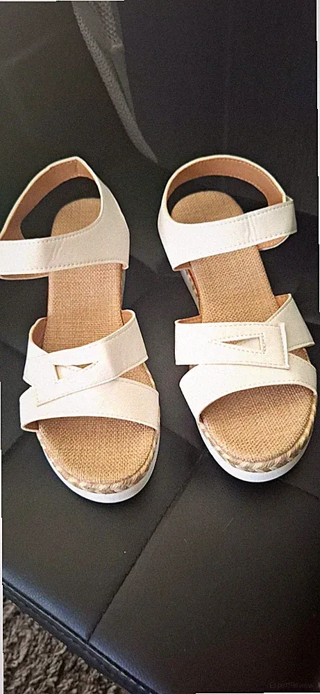 Damen Riemchen-Sandalen Keilabsatz Plateau Klettverschluss Kunstleder Weiß 40