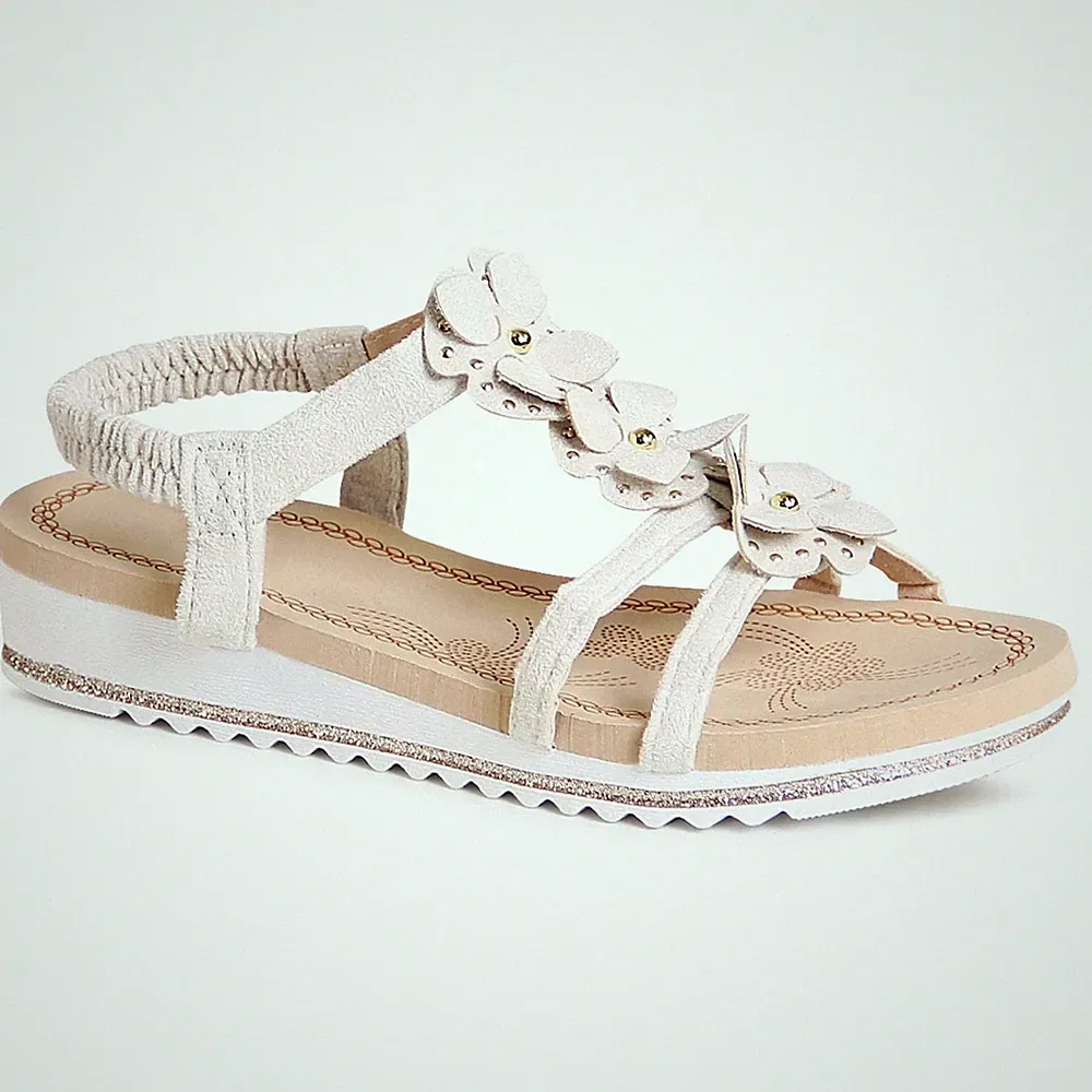 Damen Riemchen Sandalen Plateau Keilabsatz Sandaletten Velours Blume