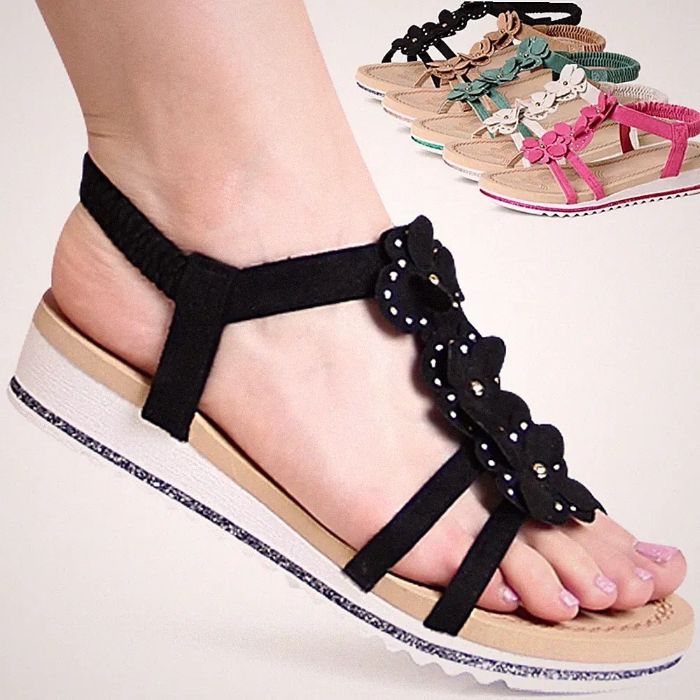 Damen Riemchen Sandalen Plateau Keilabsatz Sandaletten Velours Blume