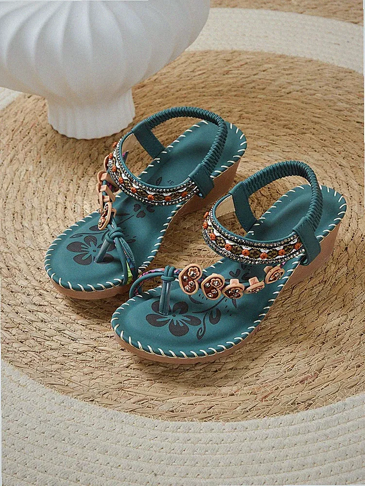 Damen Riemchensandalen Sandalen Keilabsatz Zehentrenner Sommer-Schuhe Freizeit