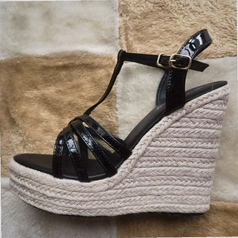 Damen Riemen Schnalle Keilabsatz Plateau Knöchelriemen Sandalen Pumps High Heels