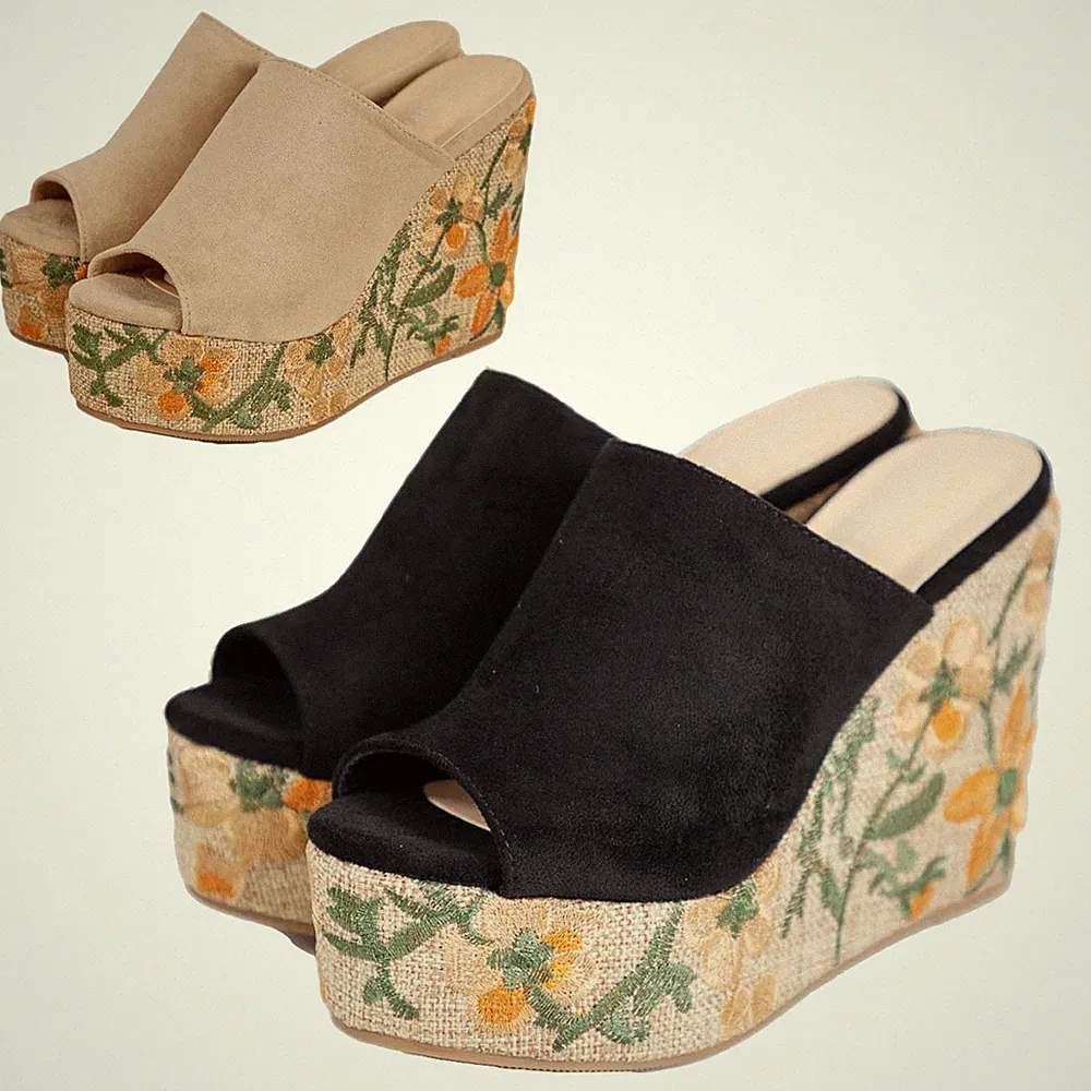 Damen Sabot Keilabsatz Plateau Sandalen Pantoletten Open Toe Wildleder TOOCOOL AD5C-Z1241
