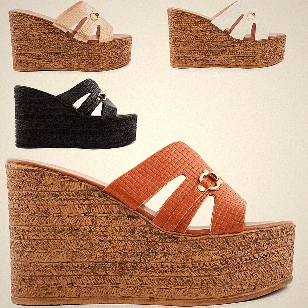 Damen Sabot Sandalen Sommer Schnalle Keilabsatz Plateau Flöße TOOCOOL D88