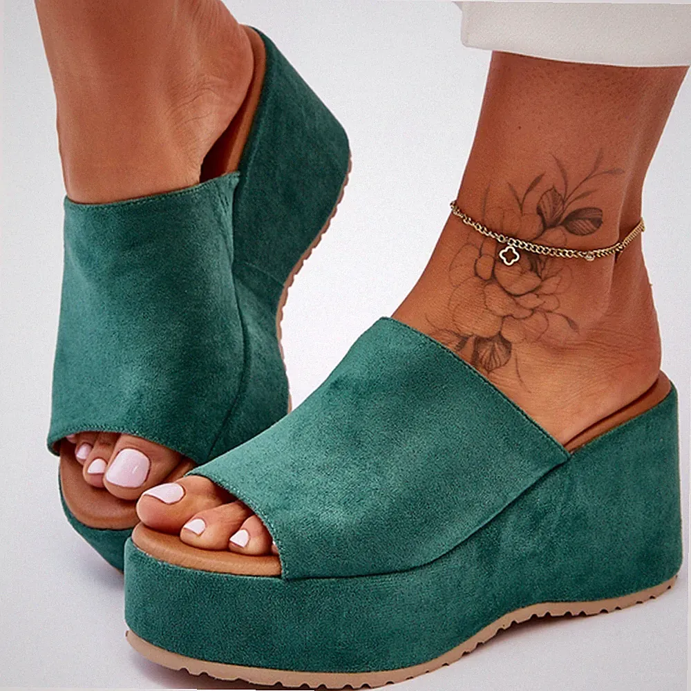 Damen Sabot Sandalen Wildleder Keilabsatz Flatform Elegant TOOCOOL HD055-181