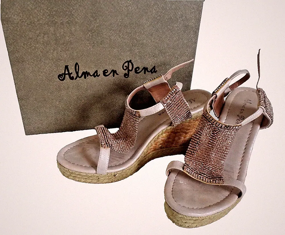 Damen Sandale High Heel 39 5,5 8 Alma er Pena # 131 Rose 10 cm Keil Absatz