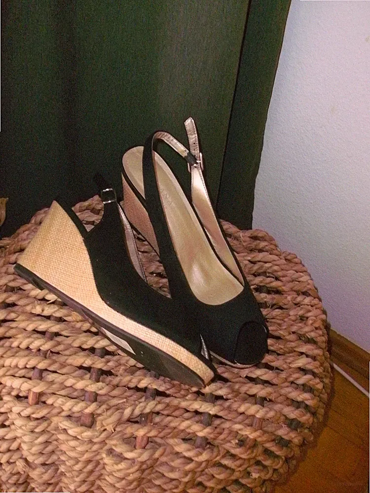 Damen Sandale Sommerschuh Lascana schwarz/beige Keilabsatz Gr. 41 9 cm Absatz