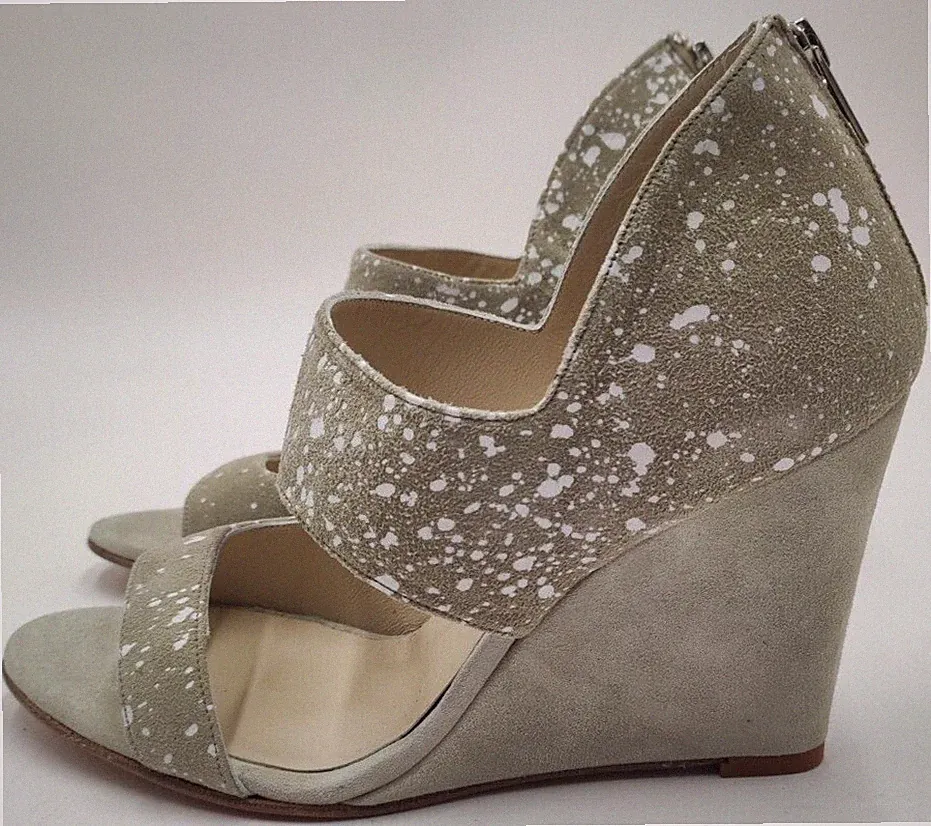 Damen Sandalen 40 Tatoosh Grau Keilabsatz Damenschuhe Leder