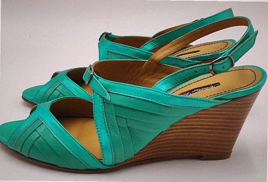 Damen Sandalen 41 Atelier Voisin Virgin Chic Verde Türkis Echtleder 5553 Grün