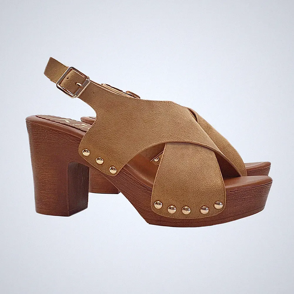 Damen Sandalen Absatz 9 cm Kreuzband - KC53 CAMEL
