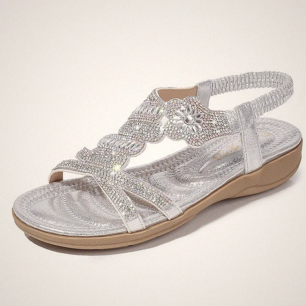 Damen Sandalen Absatz Blumen Sandaletten Glitzer Riemchen Schuhe Sommerschuhe DE