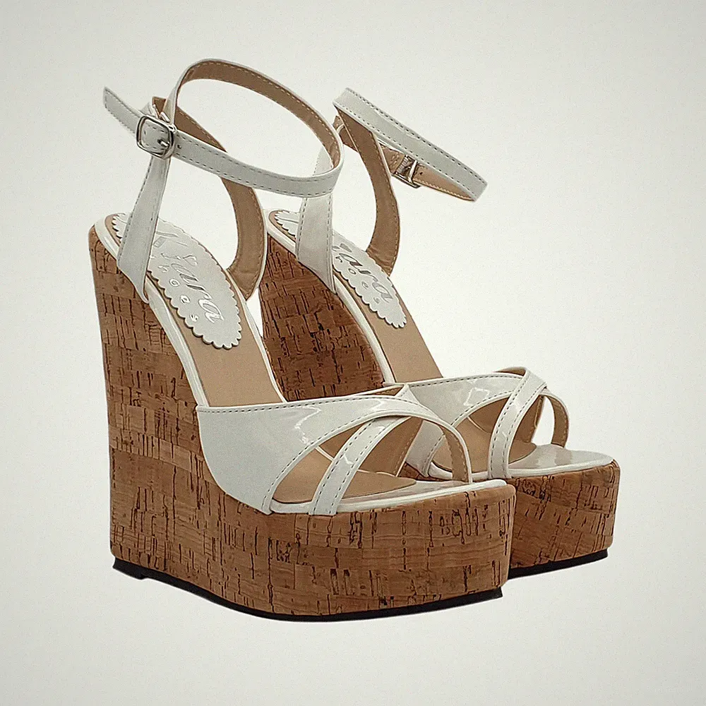 Damen Sandalen Aus Kork Mit Verstellbarem Riemen Absatz 14 Cm - KHZ100 WEISS