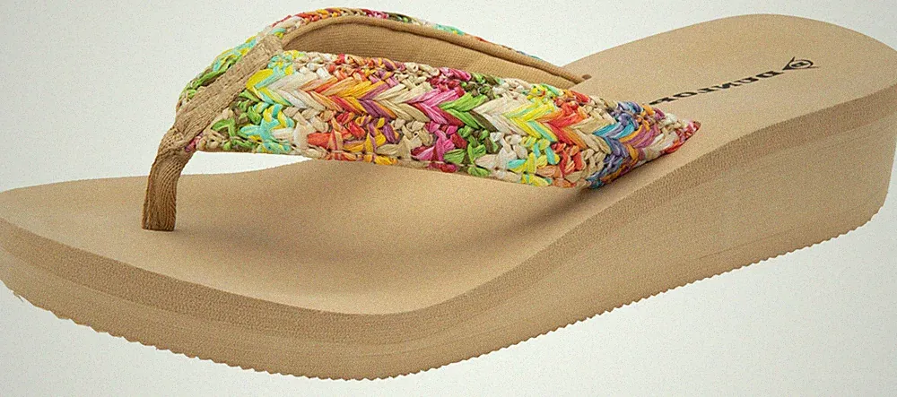 Damen-Sandalen britisches Design beige Sommer niedriger Keilabsatz Urlaub Strand Flip-Flops