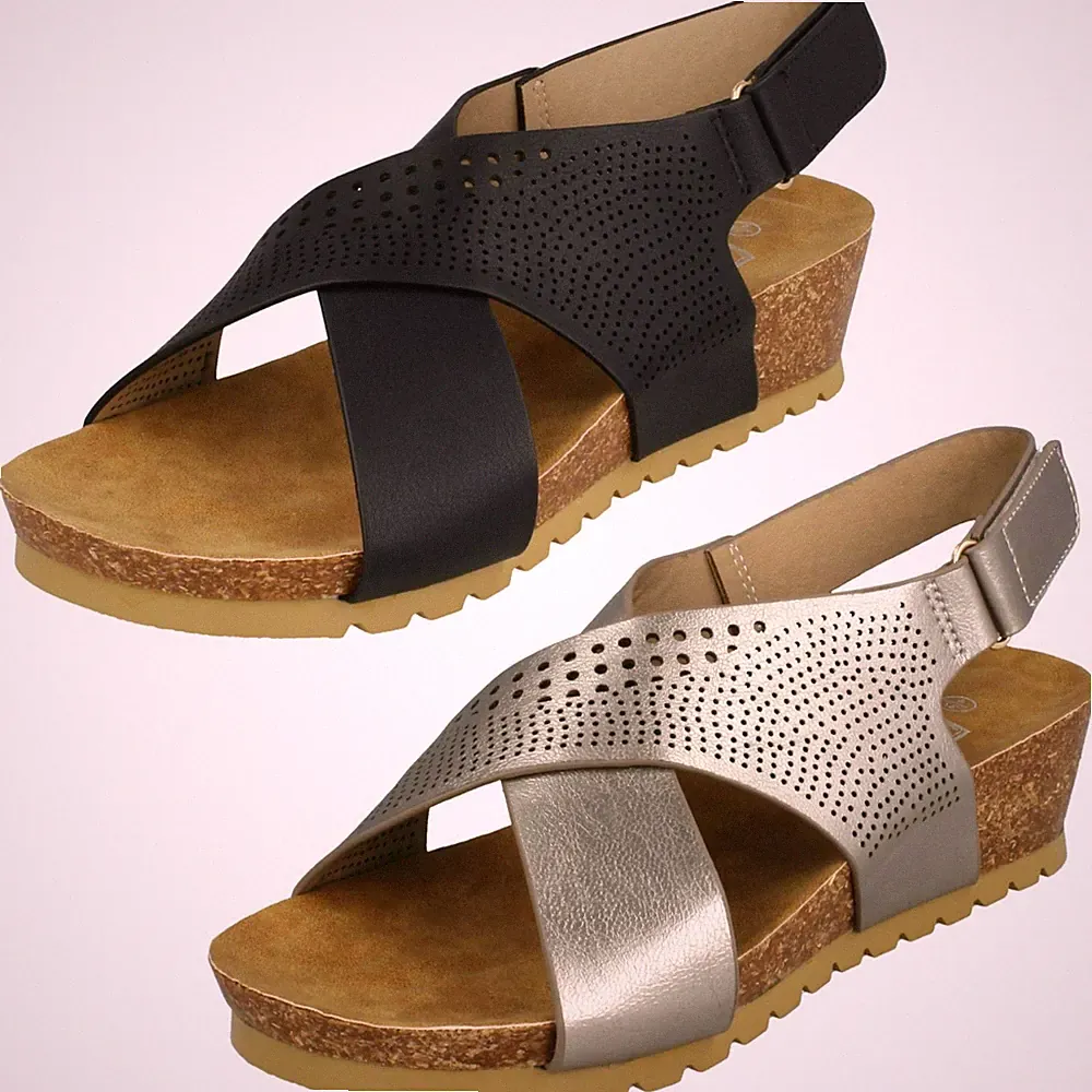 Damen-Sandalen Down To Earth mittelhoher Keilabsatz X-Riemen