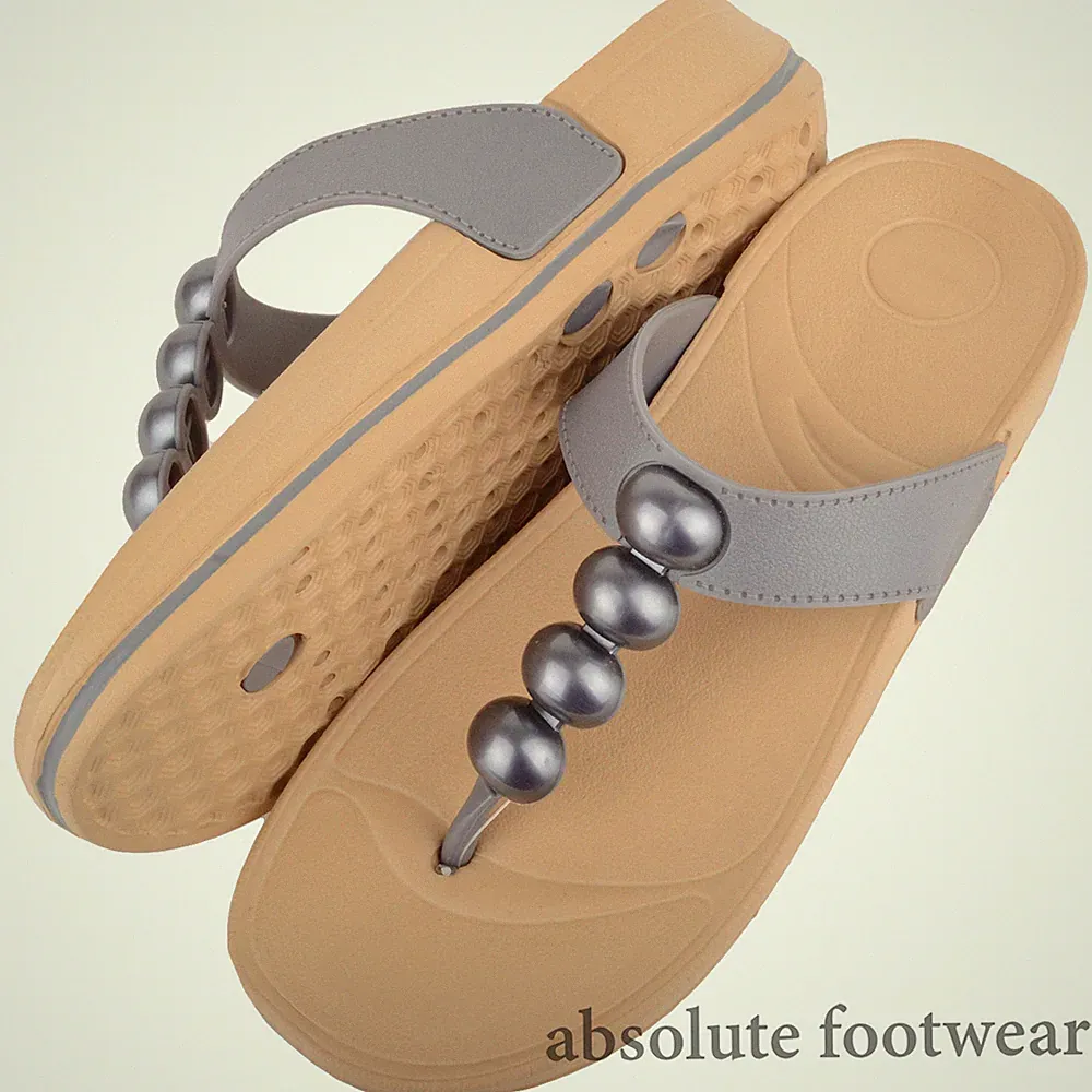 Damen-Sandalen einfache Slipper Perlen Keilabsatz Zehensteg Sommer Urlaub Flip-Flops