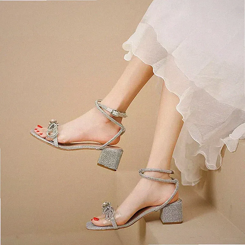 Damen Sandalen Elegante Absatz Keilabsatz 6 cm Silber Strass Kunstleder 29394