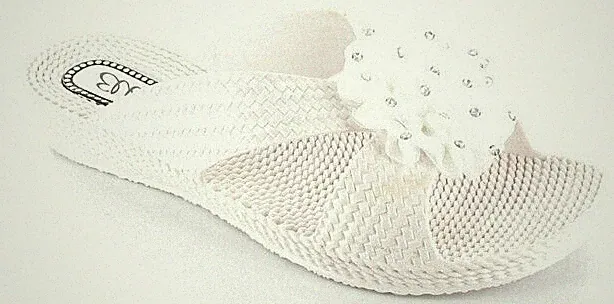 Damen-Sandalen Ella Komfort-Slipper Blume Diamanten niedriger Keilabsatz Strand-Flip-Flops