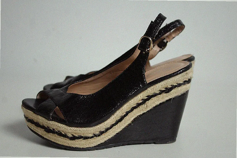 Damen-Sandalen Espadrille + Lack Keilabsatz Fersenriemen ─ 4 (Ba28)
