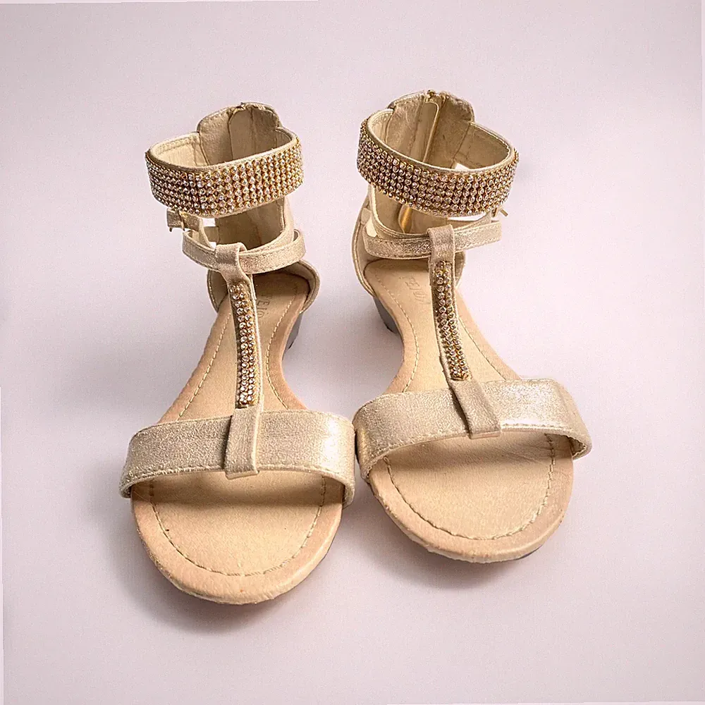 Damen Sandalen Festlich Gold Keile Schuhe Kristall Straßstein Takschita