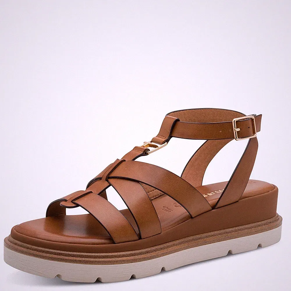 Damen Sandalen Gladiator Leder Braun Mittelkeilabsatz Tamaris