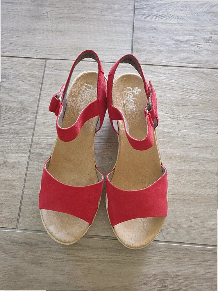 rieker sandalen damen keilabsatz rot