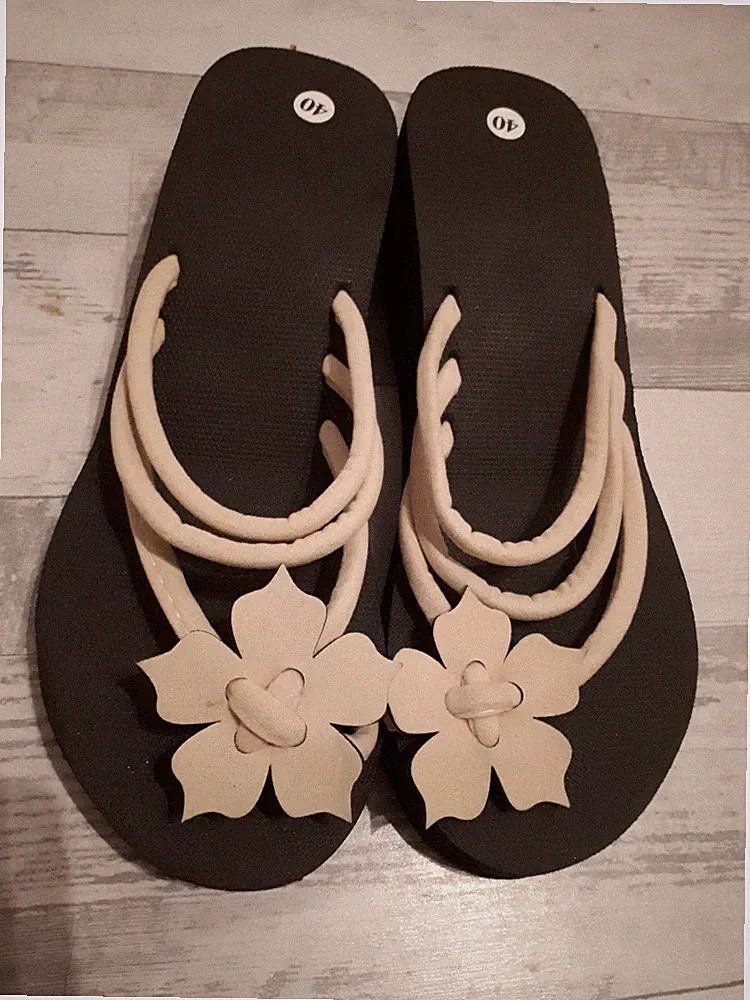 Damen-Sandalen, Gr. 40, Schwarz- Beige, Zehschlaufe, Edler FlipFlop, Schuhe