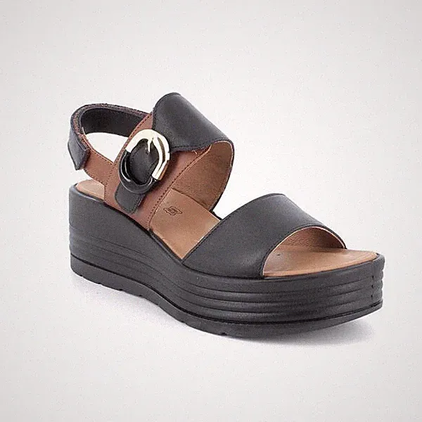 Damen Sandalen IGI&CO schwarz Leder mit Keilabsatz bequem Sommer Leder