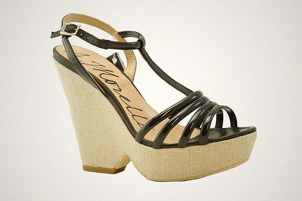 Damen Sandalen Italien Wedge/Keilabsatz Lackleder Schwarz Größe 38 NP 139,00