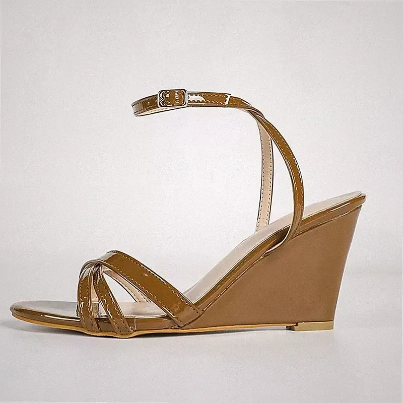 Damen Sandalen Keilabsatz 10 Cm Elegante Riemchensandalen Lederoptik HM5R8