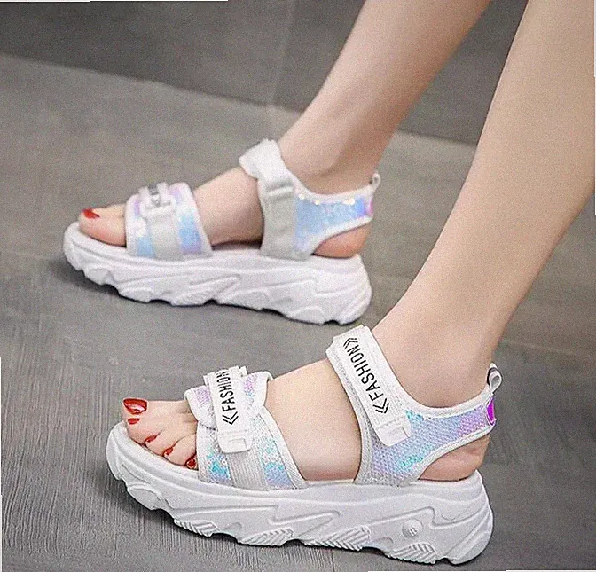 Damen Sandalen Keilabsatz 4 cm Plateau Plateau Weiß Risse Kunstleder 12515