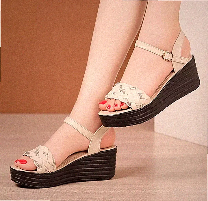 Damen Sandalen Keilabsatz 7 cm Plattform Plateau Weiß Strass Kunstleder 76528