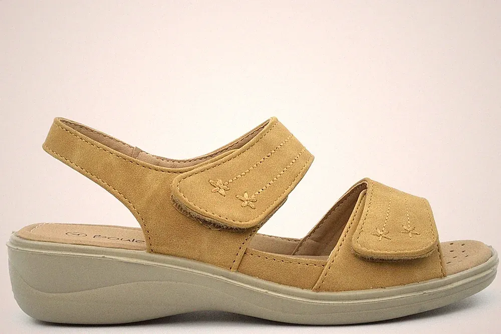 Damen-Sandalen Keilabsatz Damen-Sandalen mit Klettverschluss hellbraun/beige/gelb/blau/marine