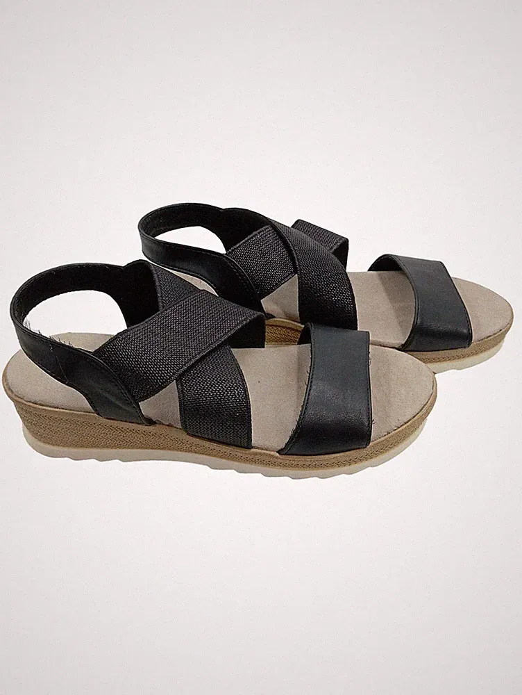 Damen Sandalen Keilabsatz Gr. 37 Schwarz Komfort