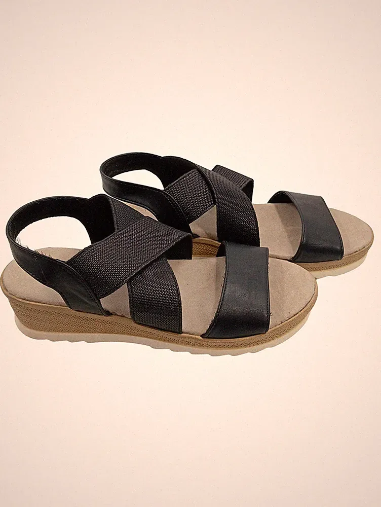 Damen Sandalen Keilabsatz Gr. 37 Schwarz Komfort