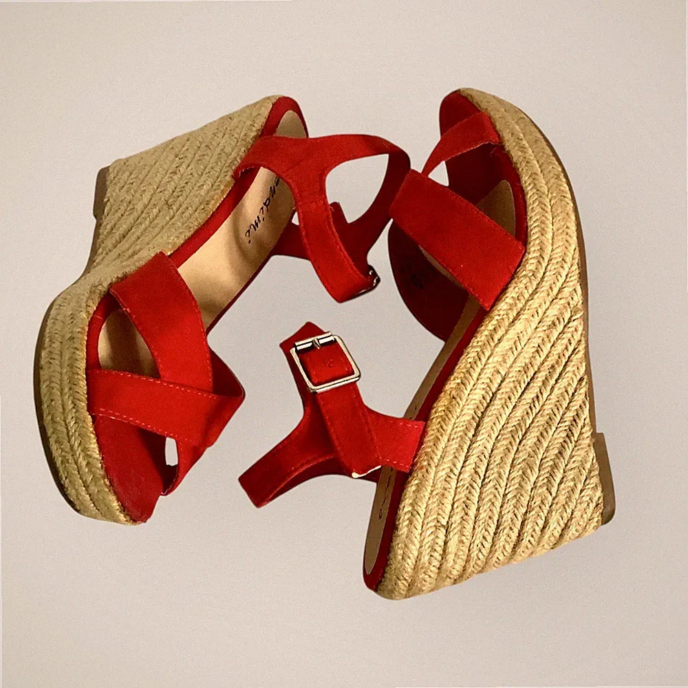 Damen Sandalen Keilabsatz Kordel Espadrilles Rot N 36 Sommerschuhe Denim