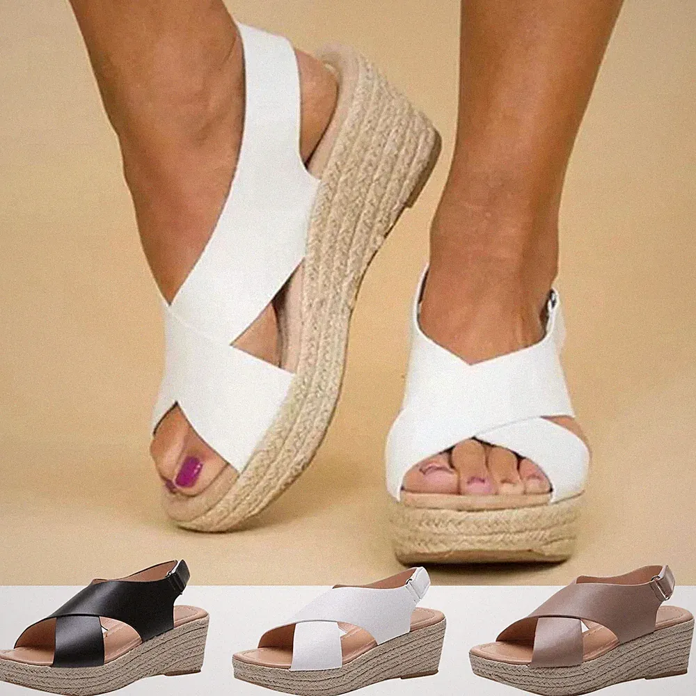 Damen-Sandalen Keilabsatz offene Zehenpartie Plateau Freizeit Knöchelriemen Sommerschuhe