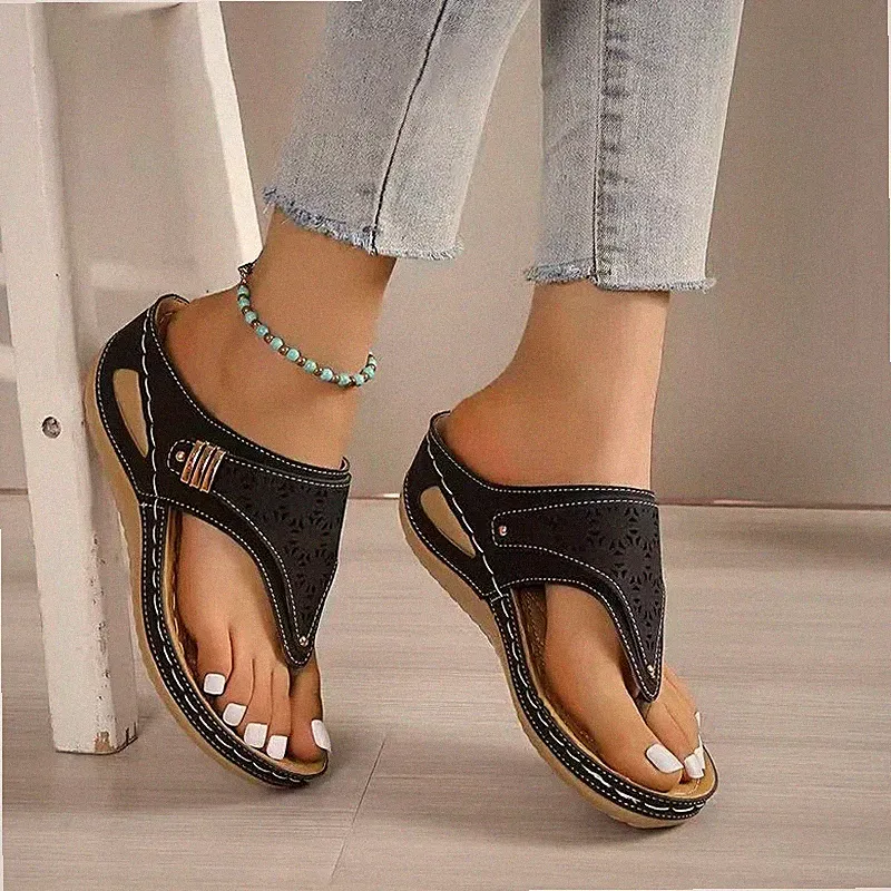 Damen-Sandalen Keilabsatz orthopädische Fußgewölbestütze Plateau Flip-Flops Sommerschuhe