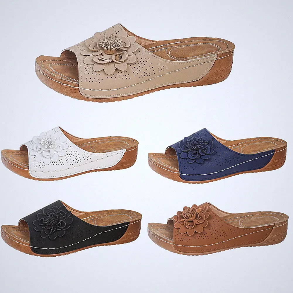 Damen Sandalen Keilabsatz Pantoletten Hausschuhe Sommer Slip On Schuhe Outdoor