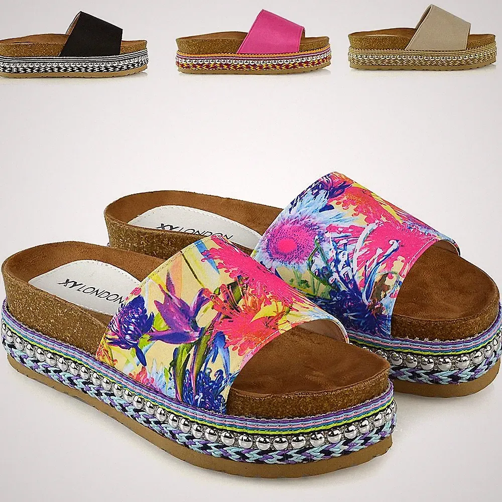 Damen-Sandalen Keilabsatz Peeptoe Perlen Nieten Plateau Sommerschuhe