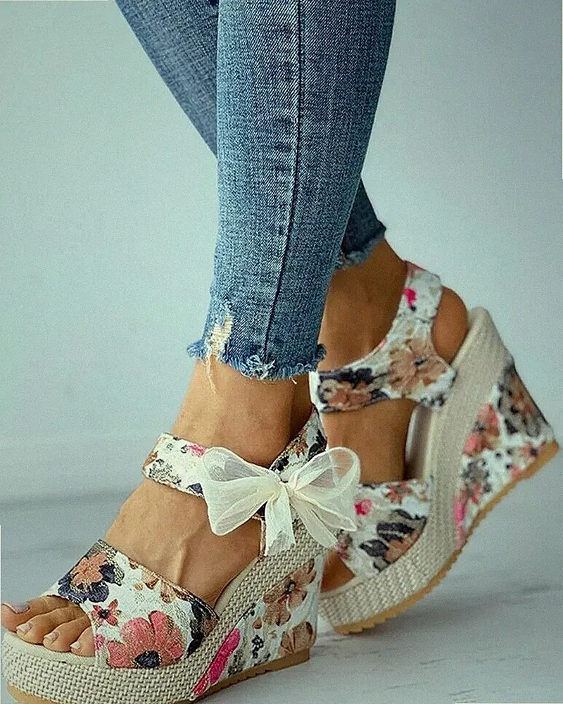 Damen Sandalen Keilabsatz Plateau Kordel 12 cm Rosa Beige Kunstleder CZ099