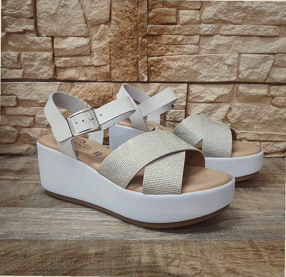 DAMEN SANDALEN KEILABSATZ WEISS MADE IN ITALY LEDER FUSSBETT 343A315PS SOMMERMODE