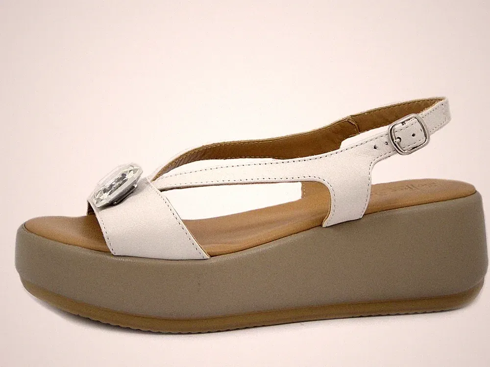 Damen Sandalen Lederschmuck weiß 37 Keilabsatz Plateau 6 cm SOFFICE DREAM