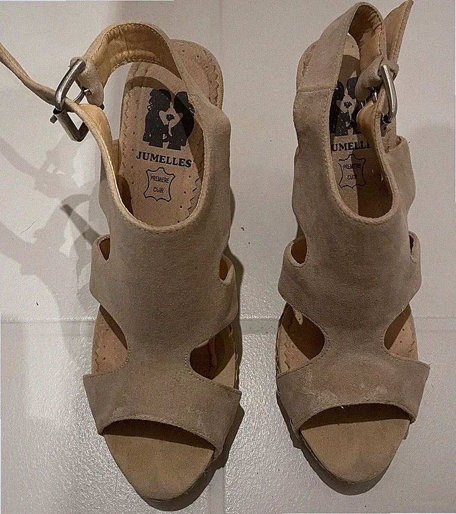 Damen Sandalen mit Keilabsatz Creme/Beige Gr.38