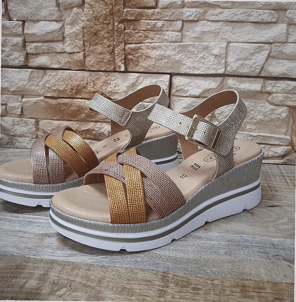 DAMEN SANDALEN MIT KEILABSATZ MADE IN ITALY LEDER FUSSBETT 329A022S SOMMERMODE
