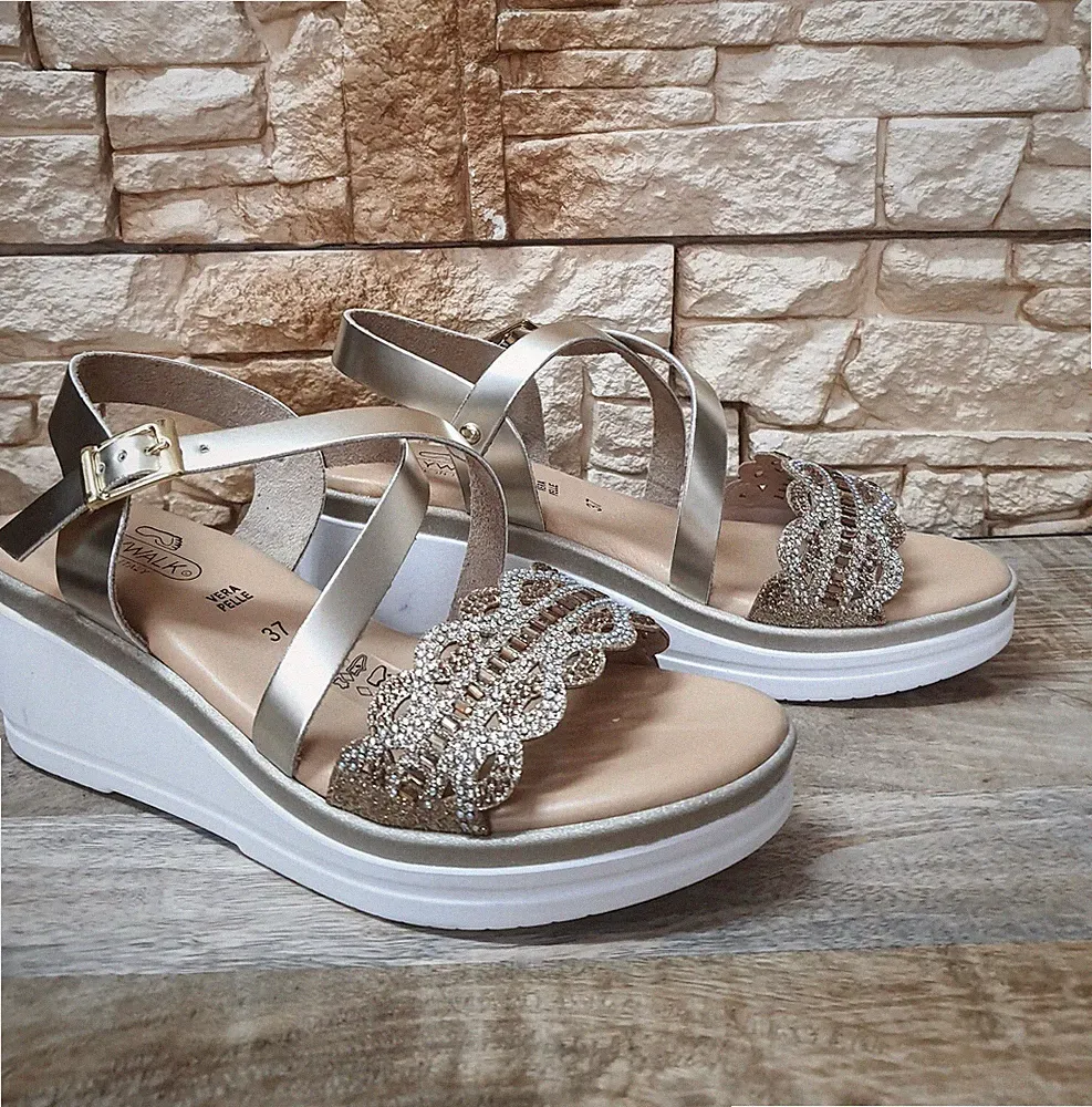 DAMEN SANDALEN MIT KEILABSATZ MADE IN ITALY LEDER FUSSBETT 397A018S SOMMER