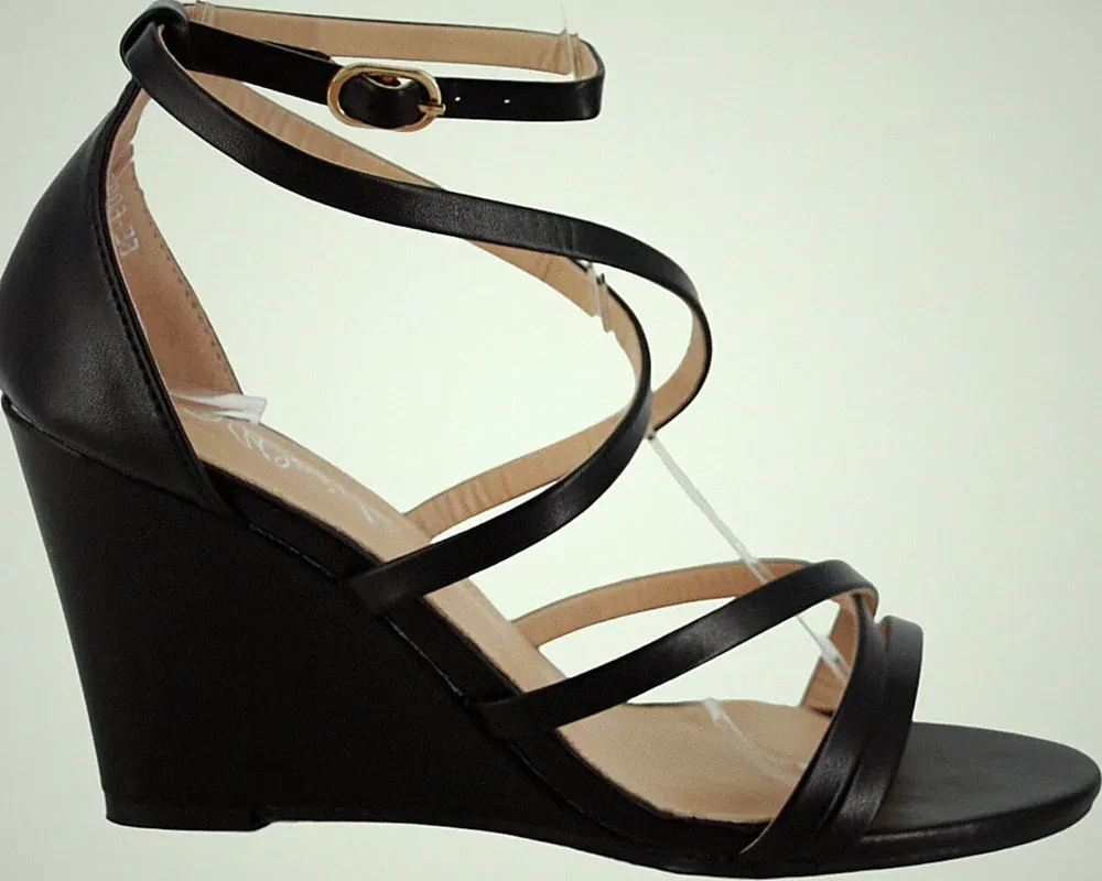 Damen-Sandalen mit Keilabsatz Sommer-Lederschuhe für Damen schwarz